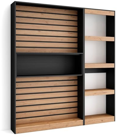 Skraut Home | Bücherregal Bibliothek | Bookshelf, Bookcase | 170x186x25cm | Wohnzimmer, Esszimmer, Büro | Aufbewahrungsregal | Moderner Stil | Eiche Schwarz