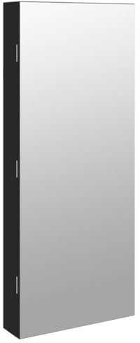 vidaXL Spiegel Schmuckschrank Wandmontage, Wandschrank mit LED Beleuchtung, Spiegelschrank mit Haken Bügeln Ablagen, Hängeschrank Kosmetikspiegel, Schwarz