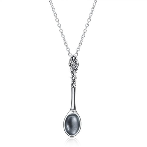 JERWLI Collana con cucchiaio, in argento Sterling, con ciondolo a forma di cucchiaio, per donna e uomo, gioielli e regali, Argento sterling