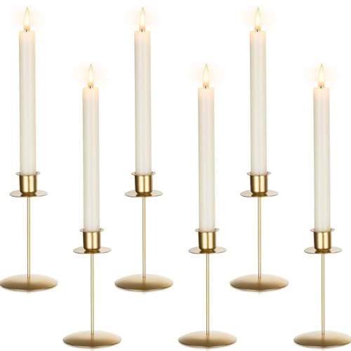 Romadedi Kerzenhalter Kerzenständer Stabkerzen Gold - 6er Set Kerzenhalter Stabkerze Metall Vintage Modern Deko für Hochzeit Tisch Weihnachten Tischdeko Wohnzimmer Adventskranz Advent