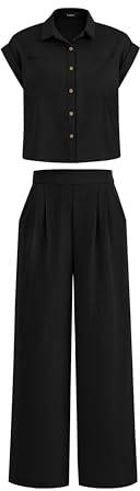 PRETTYGARDEN Damen Cap Sleeve Top Wide Leg Pant 2 Piece Sets Casual (2er Pack)