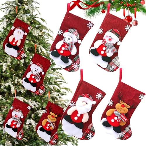 Norhogo 4 Stück 3D Nikolaussocke Weihnachtsstrümpfe, Groß Nikolausstrumpf Nikolaus Strumpf zum Befüllen & Aufhängen Weihnachtsdekoration für Kamin, Wand, Treppe, Weihnachtsbaum, 22 * 16 cm