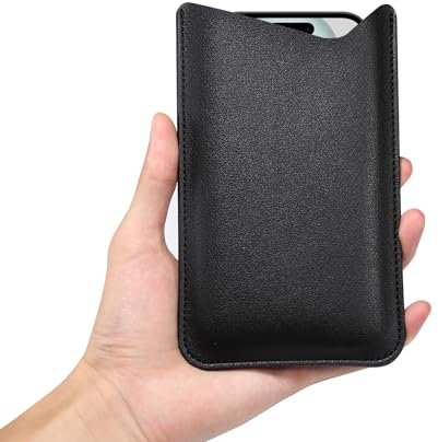 Custodia per Telefono in Cuoio, Custodia a Sacchetto per Smartphone, 6.9 Verticale PU Pelle Fondina per Cellulari Universale Porta Cellulare Phone Sleeve per iPhone 16 15 14 13 Pro Max 16 Plus, Nero