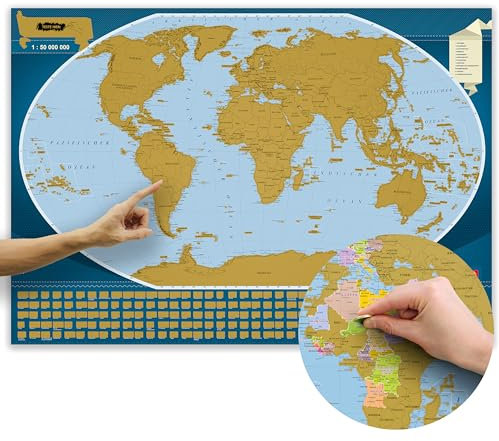 ORBIT Globes & Maps - Politische Weltkarte zum Rubbeln in deutsch, ca. 70x49cm, Aktuell 2025 mit ca. 200 Flaggen, Farbe Gold, Scratch Map Landkarte, Weltkarte zum Freirubbeln, Maßstab 1:50.000.000