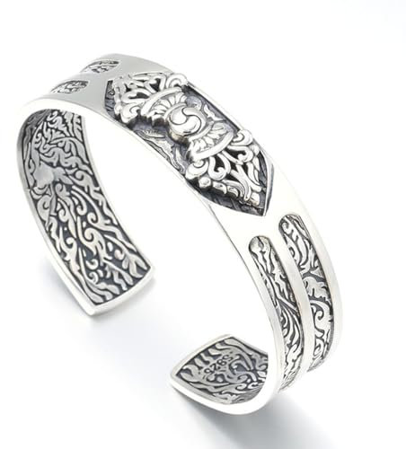BEABAG Bracelet mortier et pilon Vajra de style chinois, bracelet en argent sterling réglable à ouverture dominatrice personnalisée pour hommes