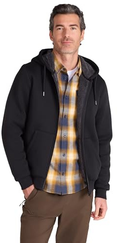 Mountain Warehouse Dalton Kapuzenpulli mit Teddyfellfutter für Herren - Fleecefutter, verstellbare Kapuze, Reißverschluss, Kängurutasche - ideal für Herbst und Winter Schwarz Large