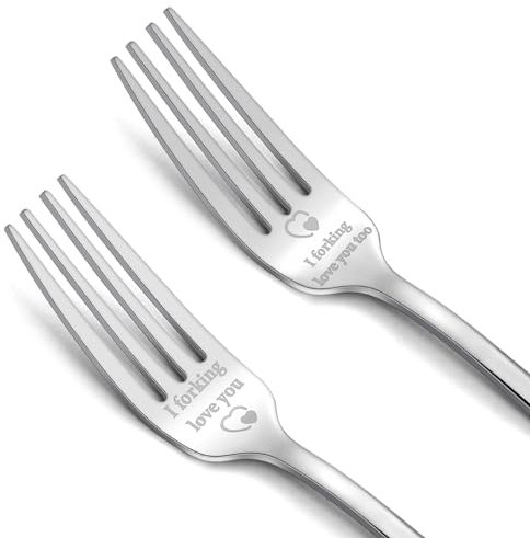 2Pcs I Love You Forks with Gift Box, Engraved Stainless Steel Dinner Forks, Personalised Couple Gifts for Him or Her, Valentine's Day Christmas Birthday Anniversary, Dishwasher Safe