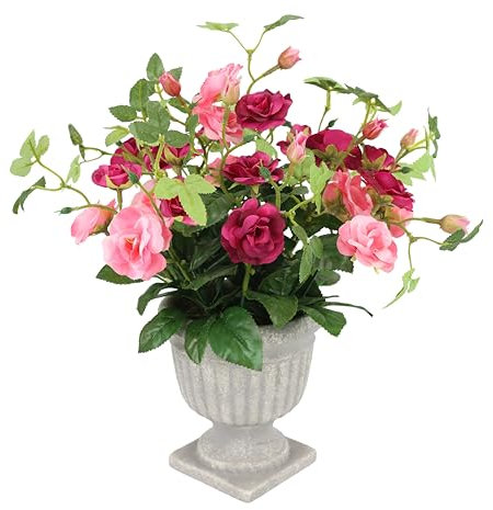Rosen im Pokal Kunstblumen Rosen Blumen Grabschmuck Künstliche Blumen Künstliche Rosen Kunstrosen Blumenstrauß Rosen Deko Rosenköpfe Plastikrosen Rose Seidenblumen Dekoblumen künstlich, rosa