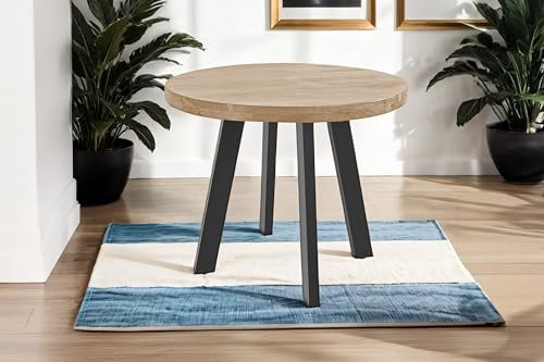 SAM Runder Esszimmertisch 140 cm Sophia, Akazienholz massiv, Esstisch naturfarben, 4-Fuß-Gestell aus Metall schwarz, Holztisch im Industrial-Stil