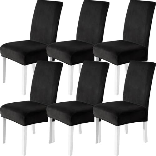 CYCMACO Stuhlhussen Samt 6er Set, Stretch Stuhlüberzieher, Stuhlbezug Schwingstuhl, Hussen Für Stühle Hochlehner, Stuhlbezüge Kratzfest, Universal Chair Cover Waschbarer, Schwarz