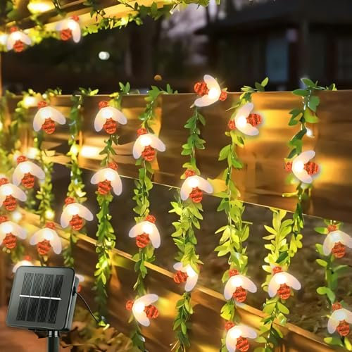 SyouHome 50 LED 9.5M Solar Lichterkette Aussen, Bienenlichterketten mit Ranken, 8 Modi IP65 Wasserdichte Außen für Garten, Blume, Terrasse, Hochzeiten, Partys (warmweiß)