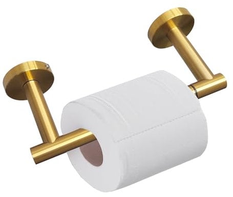 Toilet Paper Holder Pivoting Round Toilet Roll Holder for Mega Roll Modern Stainless Steel Metal Tissue Roll Hangers Tp Holder Storage Wall Mount Bathroom Accessories (Gold)
