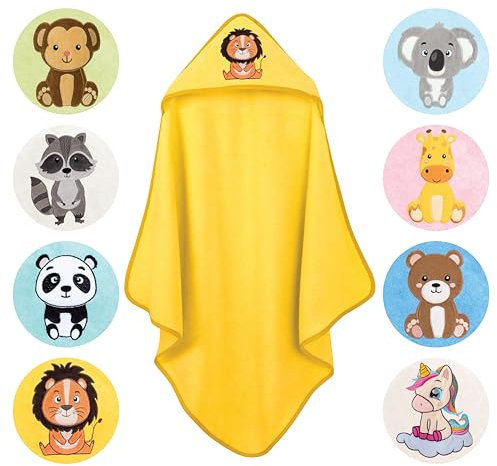 LAYNENBURG Premium Kapuzenhandtuch Baby - Badehandtuch aus 100% Baumwolle - Oeko TEX - Handtuch mit Kapuze für Neugeborene & Kinder - Badetuch, Babyhandtuch Mädchen, Jungen (Löwe 80 x 80cm)