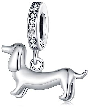 Qings Hund Dackel Charms Welpen 925 Sterling Silber Charms Dackel Pet Bead Charme Anhänger Hund Fits Tier Charm Armband Halskette Damen Schmuck Geschenke für Frauen Mädchen Tierliebhaber
