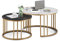 TUKAILAI Couchtisch 2er Set Rund, Wohnzimmertisch Schwarz und Rahmen Gold, Große Größe: 70x70x45cm; Kleine Größe: 50 x 50 x 38 cm Kaffeetisch Couchtisch Set