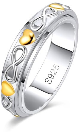 MYBELLNA Fidget Ring für Angst für Frauen 925 Sterling Silber Entlasten Spinner Ringe Ewige Liebe Band Ring ADHD Autismus Stress Entlastung für Frauen Mom Männer (62（19.8）, Gold)