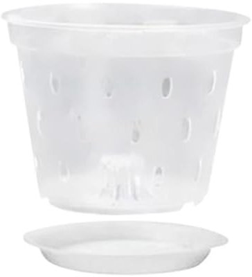 NeaxgeandX Vaso per orchidee scanalate, trasparente, per rinvasare piante da fiori da 12,7 cm con piattino, 12,7 cm