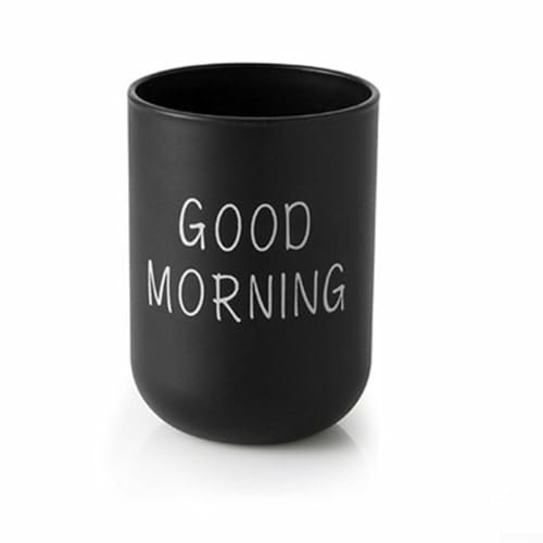Soporte ligero para cepillo de dientes para vaso de baño, Good Morning (negro)