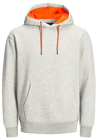 JACK & JONES Herren JJESOFT Sweat Hood Kapuzenpullover Hoodie White Melange Shocking Orange 3XL