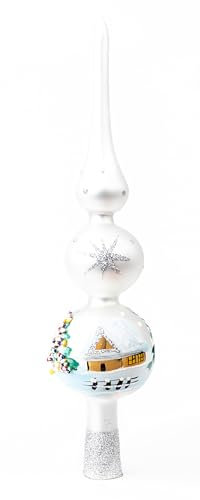 Polish Gallery Weihnachtsbaumspitze Spitz Glas mundgeblasen, handdekorierte Verzierungen (Silber, 30,5 cm)