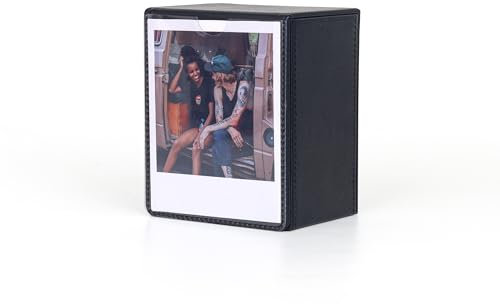 Leonuliy Picture Frame Storage Box for Instax Wide 300 400 EVO & Polaroid Films Instant Camera, 5 Inch Photo Frame and Containers, PU Leather Material and Magnetic Snap. (Black)