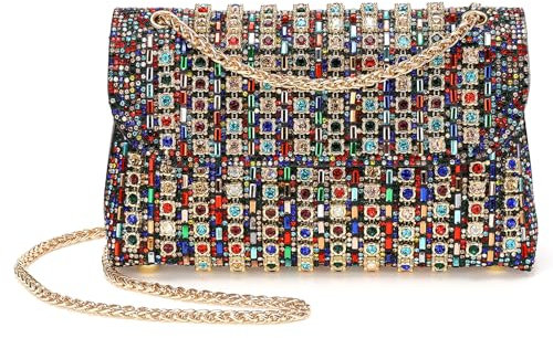 DTGN Evening Bags Clutch Purses for Women Formal, Crossbody Handbag with Chain Shoulder Crystal Rhinestone Bag Sparkly Stylish for Wedding Bride Guest Party Colorful