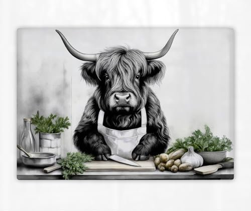 Highland Cow Printed Cutting Board | Worktop Saver | Chopping Board Available in Two Sizes (390x290mm and 285x200mm) (Highland Cow 2, 285x200mm Textured)