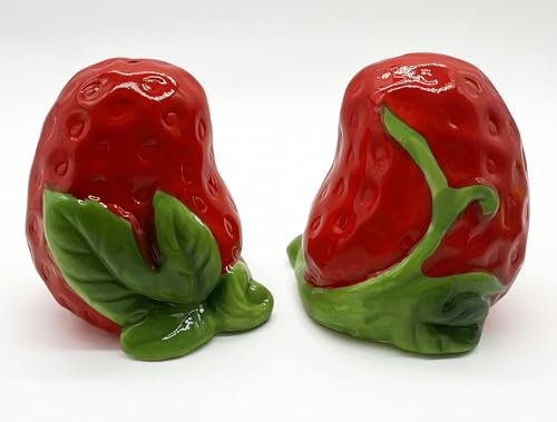 Ceramic Salt & Pepper Shakers - Strawberry Shaped Salt & Pepper Shaker Set with Tray, Set of 2