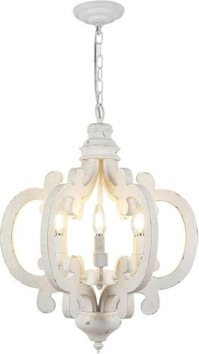 Rustico Casale 6 Luci Legno Bianco Prima Francese Country Style Lampada a Sospensione per Sala da Pranzo Soggiorno o Bagno