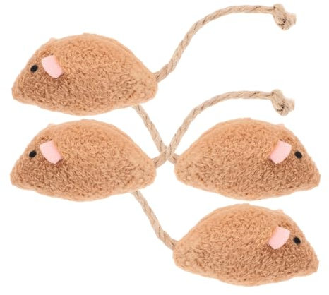 BUGUUYO 4pcs Interactive Plush Mouse Cat Toy Realistic Simulation Rat Hemp Rope Tail for Indoor Cats Sturdy Chew and Exercise Teething Toy
