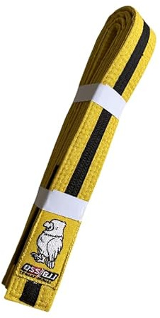 OSS Combat Sports BJJ Ceinture pour enfants – Approuvé IBJJF, 100 % coton, léger, design durable, prêt pour la compétition, parfait pour les jeunes pratiquants de jiu-jitsu brésilien., Jaune/noir, 250