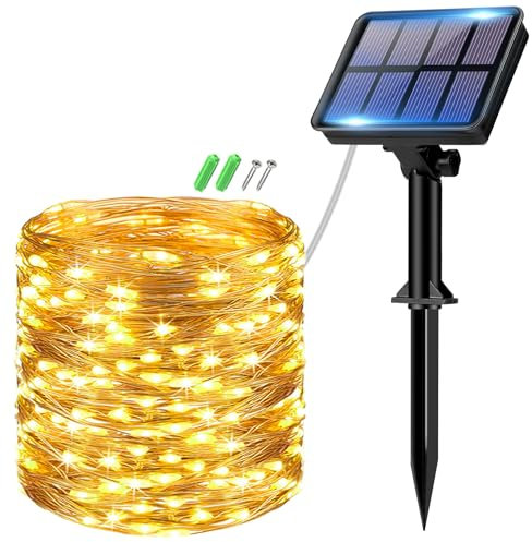 btfarm 1 Pack Solar String Lights Outdoor Garden Waterproof, 10M/33FT 100 LED Solar Powered Fairy Lights, Copper Wire Solar Lights for Patio Yard Party Christmas