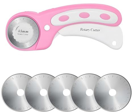 45mm Rotary Cutter for Fabric with 5pcs Extra Blades, Rotary Cutter ，Rotary Cutter with Safety Lock for Fabric, Leather, Crafting, Sewing, Quilting, Fabric Rotary Cutter Perfect for Left & Right Hand