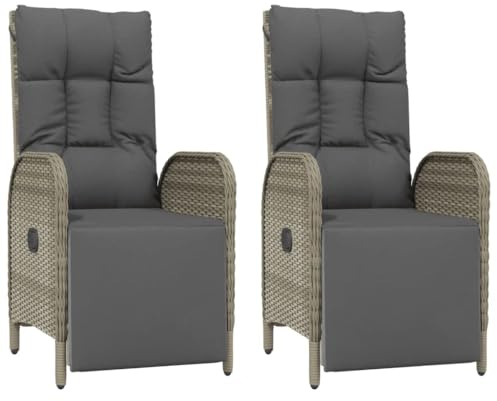 HUAKEHOM 2 STK. Rattan Liegestuhl Garten Liegestuhl Garten-Relaxsessel mit Kissen Gartenstuhl Relaxstuhl Sessel Sonnenliege Hochlehner Stuhl Gartensessel Gartenmöbel Poly Rattan (Grau)