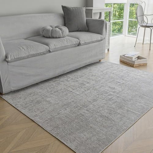 Obundi 80x120cm Kurzflor Bettvorleger KüChenteppich Grau Teppiche | 5mm Dicke, Anti-Rutsch, Dünner Teppich, Maschinenwaschbar, für Wohnzimmer, Kinderzimmer, Küche, Esszimmer