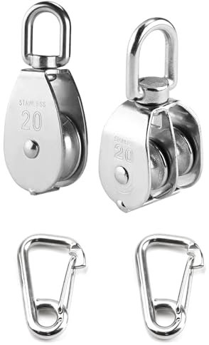2 Pieces M20 Pulley Block, 304 Stainless Steel Roller, Washing Line & Cable Pulley, For Ropes Of Rope Lifters, Ships, Yachts, DIY Accessory