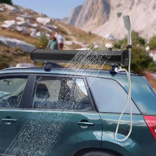 Druckwassertank für Campingdusche Campingduschen, Solardusche für Dachgepäckträger, Duschkopf-Schlauch-Set, 4,8/5,3/7,9 Gallonen, zum Wandern, Autowaschen, Haustierreinigung, Strandurlaub