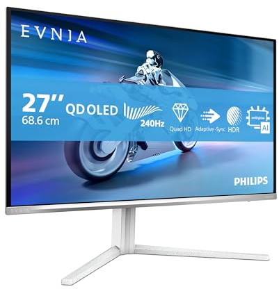Philips Monitor 27M2N6501L 26.5 pollici, 2560x1440, WQHD, 240Hz, QD-OLED Panel, 0.03ms GtG, USB Hub Height Adjustment, (HDMI2x 2.1 DP 1x 1.4) Adaptive Sync, HDR10, G-Sync Compatible, Bianco