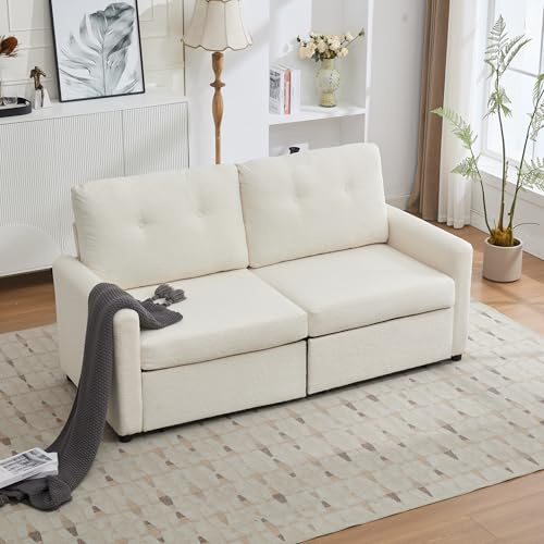 Bladez 2-Sitzer Sofa Ivory, Kompaktes Wohnzimmer Stoffsofa, Mit 2 Schubladen und Stauraum, Feste Rückenlehne (Ivory + Fabric + Foam + Metal, Standard)