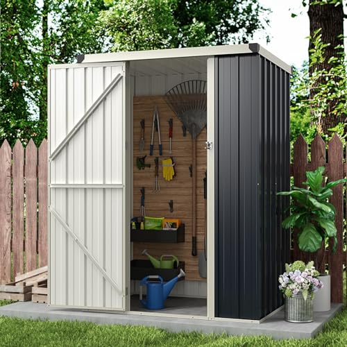 RELAX4LIFE Abri de Jardin en Acier Galvanisé 117x89x162cm(1M²) - Petit Cabanon de Rangement avec Porte Verrouillable pour Outils Vélos, Installation 50% Plus Facile