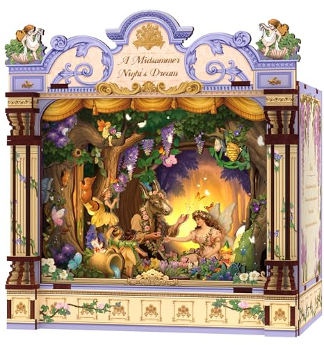 CUTEBEE Miniatur Haus Selber Bauen, 3D Holzpuzzle für Erwachsene, DIY Book Nook Kit, Shakespeare literarisches Geschenk, Verzauberter Wald Miniatur-Theater Bücherregal Deko (EIN Sommernachtstraum)
