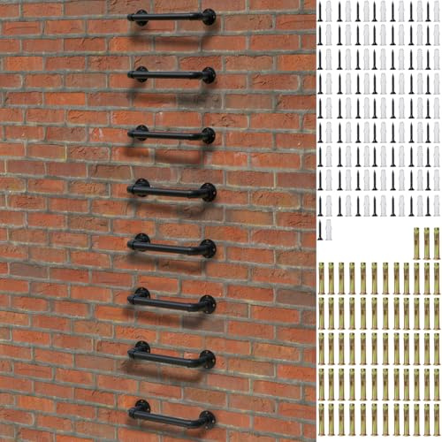 Wall Mounted Ladder, 1 Rung Industrial Steel Rung - 8 Pack for Warehouse & Basement Safety | 700LB Capacity, Black Anti-Rust Metal, Universal Mounting Kit for Wood & Masonry Walls