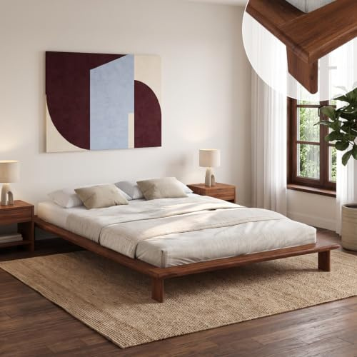 skølm Skald Futonbett 140x200 cm, Eiche massiv, Walnussoptik, mit Stauraum | Bettgestell aus Massivholz, lackiert, Bettrahmen 25 cm hoch, stabiles Holzbett, Massivholzbett, Doppelbett Holzrahmen