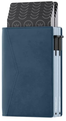 ProWallet Double - Portemonnaie 14 Karten und Geldscheine - Wallet mit RFID-Schutz - Kartenetui, Geldbörse - Card Holder Aluminium - Damen und Herren - Luxuriöser Geschenkbox (Blau)