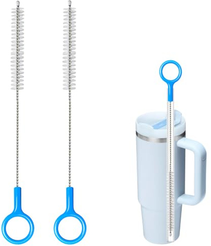 Straw Cleaner Brush, 2-Pack 10-Inch Stainless Steel Straw Cleaning Brushes with Nylon Bristles for Stanley Cup, Glass Straws, Reusable Straws, Baby Bottle & Hummingbird Feeders, with Hanging Loop