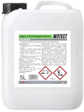 WOTECT 5L Algen & Grünbelagentferner Konzentrat – Hochwirksamer Moos- & Flechtenentferner für Terrasse, Gehweg & Fassade – Konzentrat bis 1:10 verdünnbar