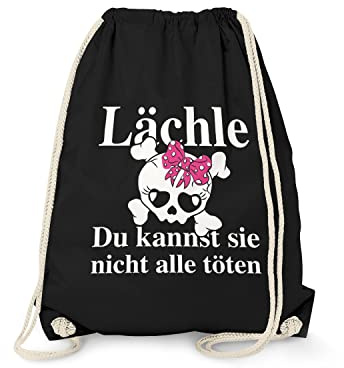 Fashionalarm Turnbeutel - Lächle, du Kannst sie Nicht alle töten | Fun Rucksack mit Totenkopf als Geschenk Idee, Schwarz One Size