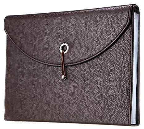 Ignpion, Fächermappe aus PU-Leder, 13 Fächer, A4-Fächermappe, Aktenordner mit Griff braun