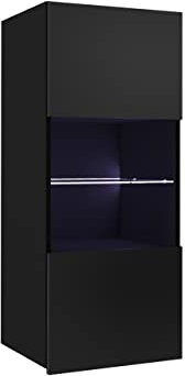 Mirjan24 Hängevitrine Calabrini BR05, Grifflose Öffnen, Farbauswahl, Stauraumvitrine Vitrinenschrank, Hochschrank, Wohnzimmer Highboard, Schrank, Vitrine (Schwarz/Schwarz Hochglanz, ohne Beleuchtung)
