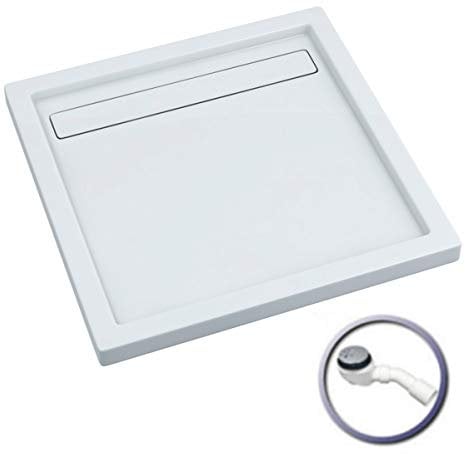 VBChome Duschwanne 90x90x6,5 cm Duschtasse Rechteck für Duschkabine Styroporträger flach Sanitär-Acryl Duschbecken stabil glatt weiß Dusche+ Ablaufgarnitur Viega Domoplex